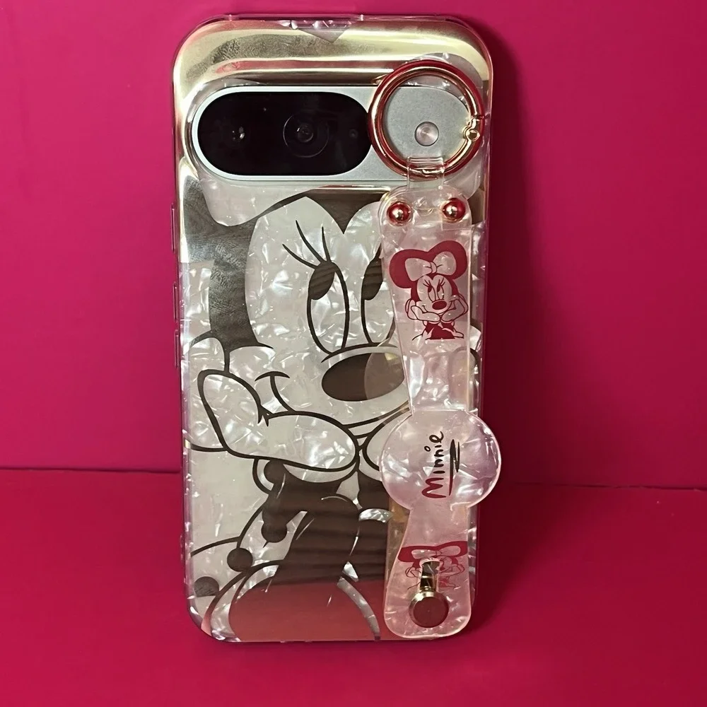 Disney Minnie Mouse Glitter Cartoon Case Gold Phone Case‎ W/strap Google Pixel 9